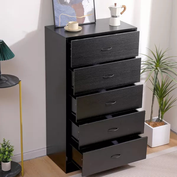 5 Drawer Dresser Chest Elegant Storage for Bedroom Black