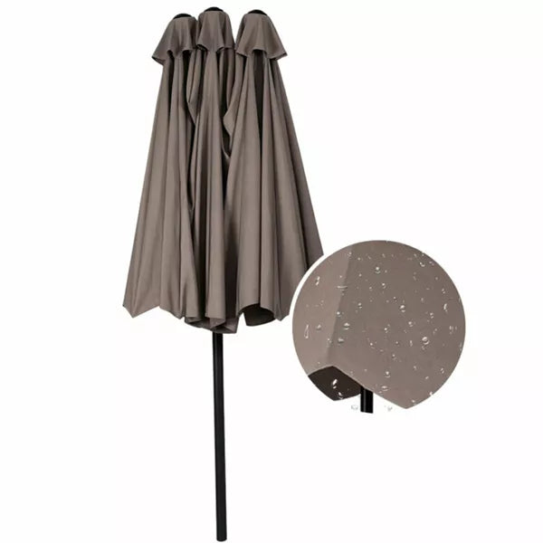 15 ft. Market Double Sided Outdoor Patio Umbrella with Crank and UV Sun Protection in Beige