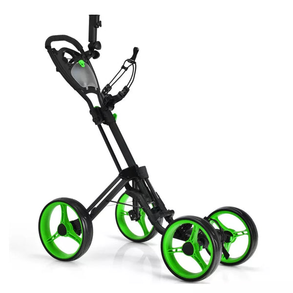 Golf Push Cart with 4 Wheels, Braking System, Scoreboard, and Adjustable Handle