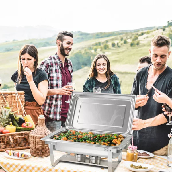 9 qt. Silver Stainless Steel Chafing Dish Chafer Buffet for Party and Wedding (2-Piece
