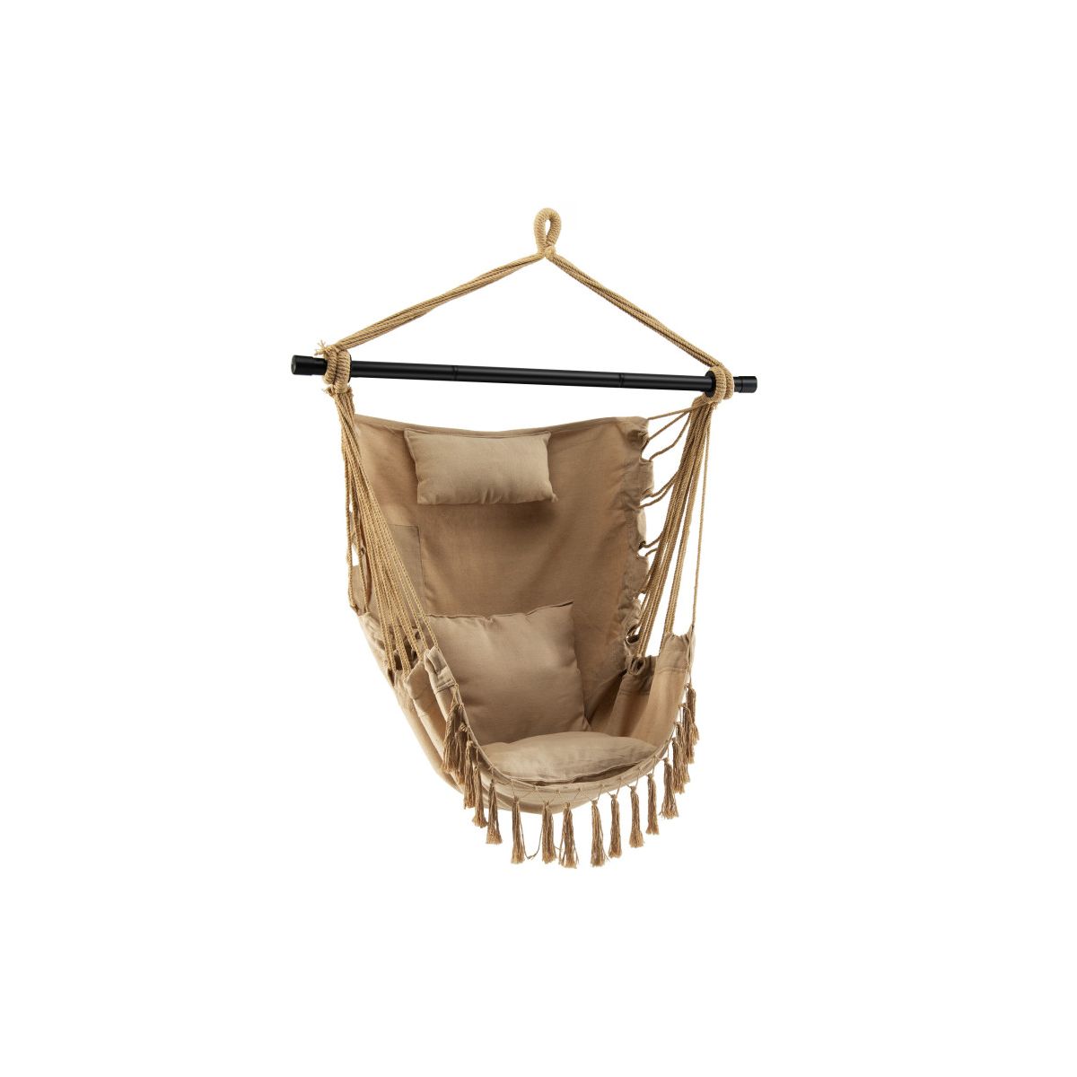 Beige Rope Swing Chair with Plush Pillow & Cushions for Relaxing Comfort