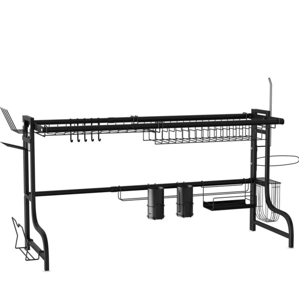 Black Adjustable Stainless Steel Standing Dish Rack Kitchen Organizer