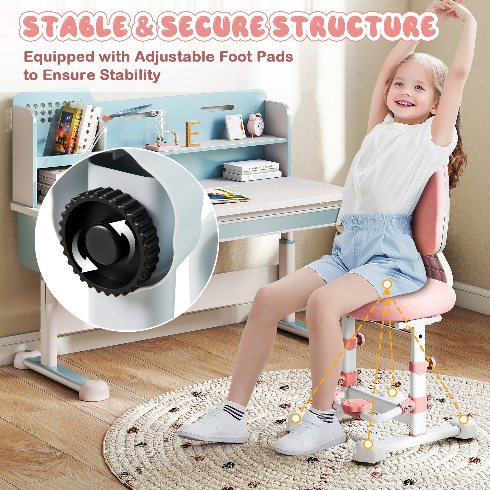 Kids Study Chair with Footrest and Adjustable Double Backrest