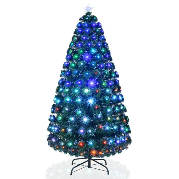 Fenbeli 7ft Pre-Lit Fiber Optic Artificial Christmas Tree, Xmas Tree w/285 Colorful LED Lights, 280 Branch Tips