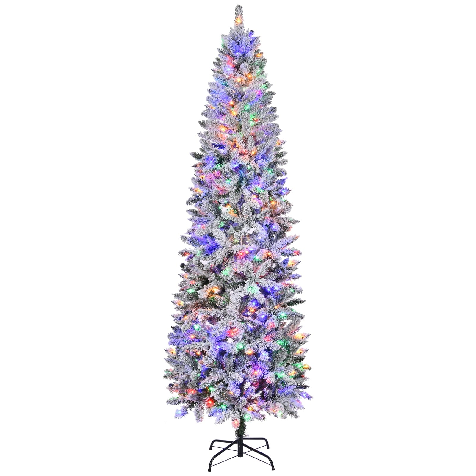Fenbeli 7.5ft Pre-Lit Snow Flocked Hinged Artificial Christmas Tree