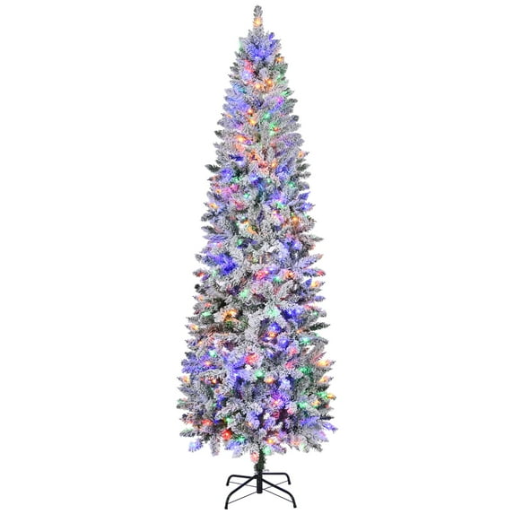 Fenbeli 7.5ft Pre-Lit Snow Flocked Hinged Artificial Christmas Tree