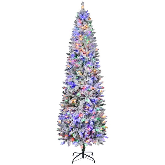 Fenbeli 7.5ft Pre-Lit Pencil Snow Flocked Christmas Tree