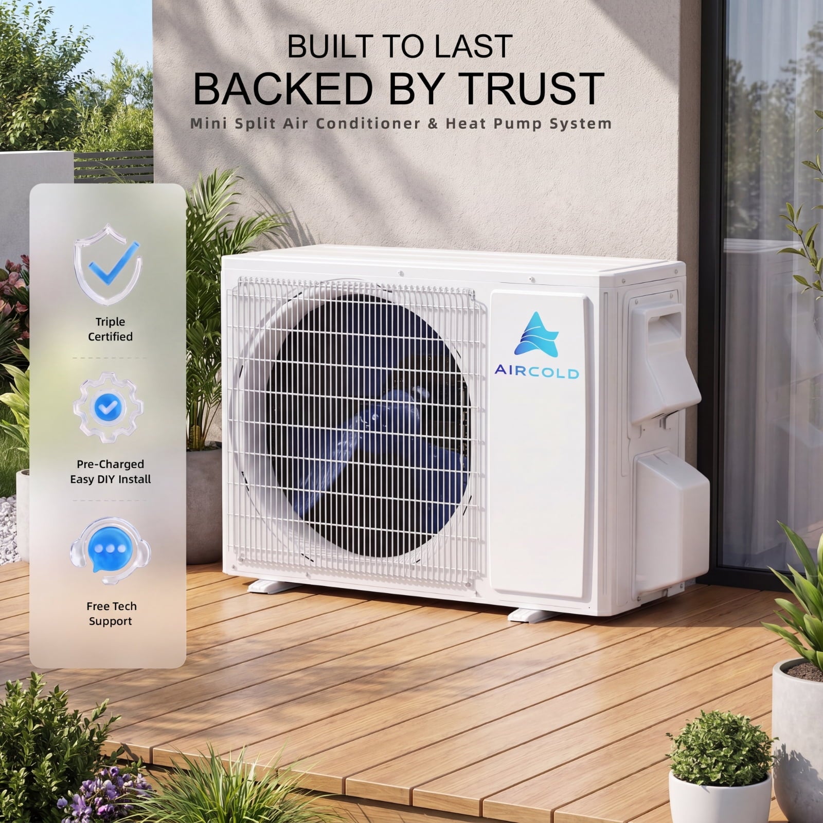 Aircold 12000 BTU Mini Split Air Conditioner and Heater, 115V 22 SEER2 Energy Saving Ductless Inverter AC Heat Pump with WiFi, Cool and Heat up to 750 Sq.Ft