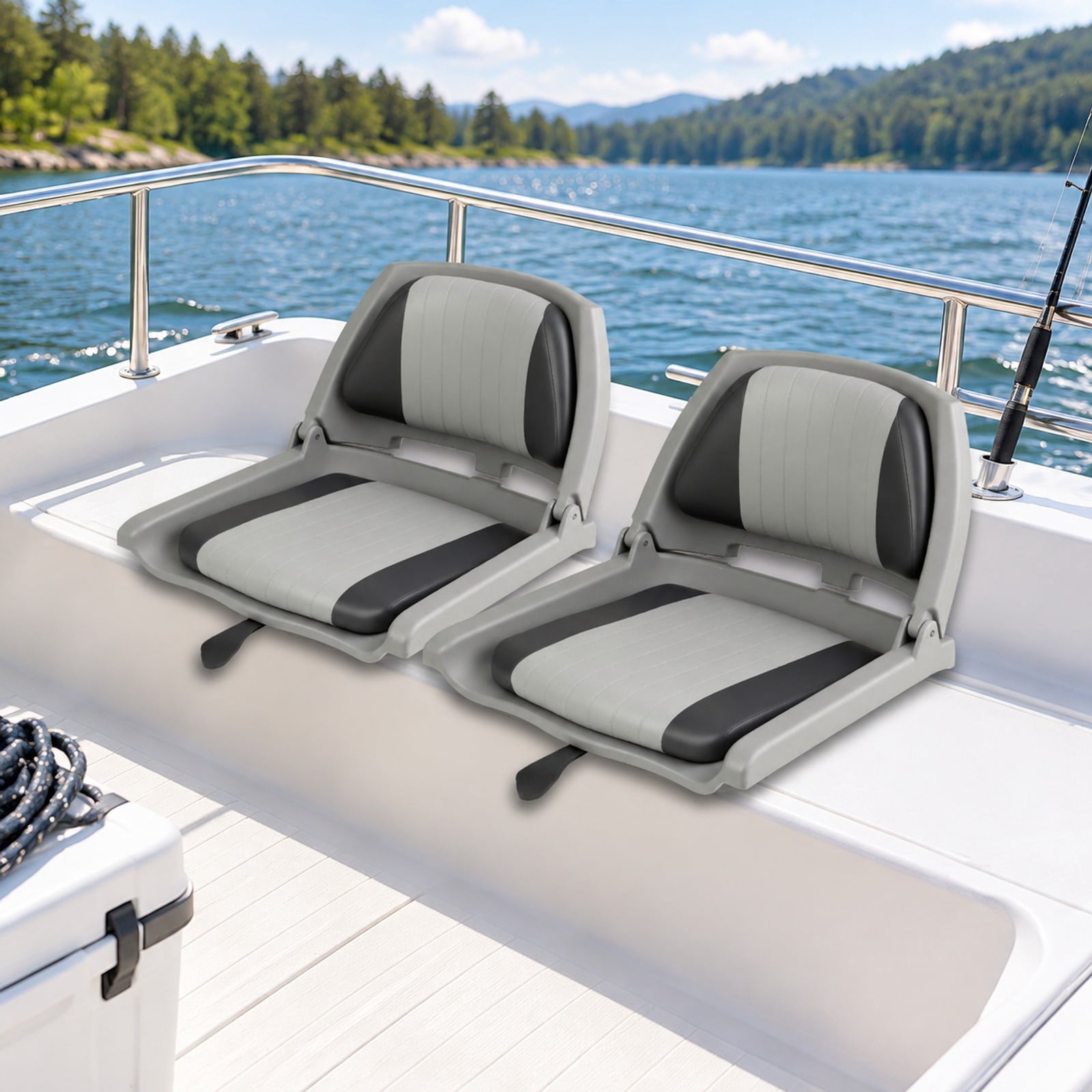 Fenbeli Boat Seat Folding Low Back Boat Chair with Marine-Grade PVC, 330 lbs Capacity, PP PVC Sponge Frame, 20 x 19.5 x 15.5 Footprint, Gray