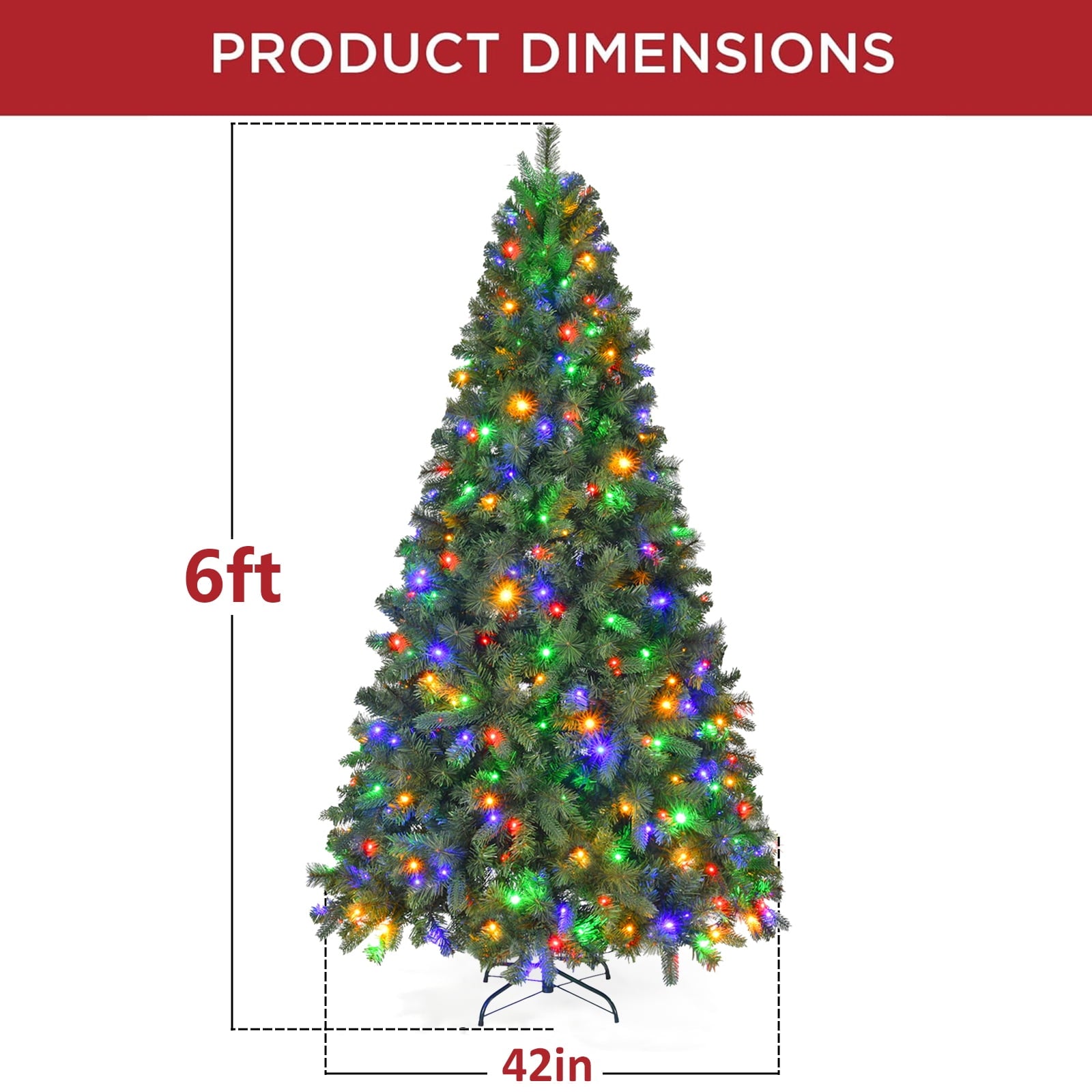 Fenbeli 6ft Pre-Lit Artificial Christmas Tree with 250 Multicolored LED Lights, 8 Sequences, Green
