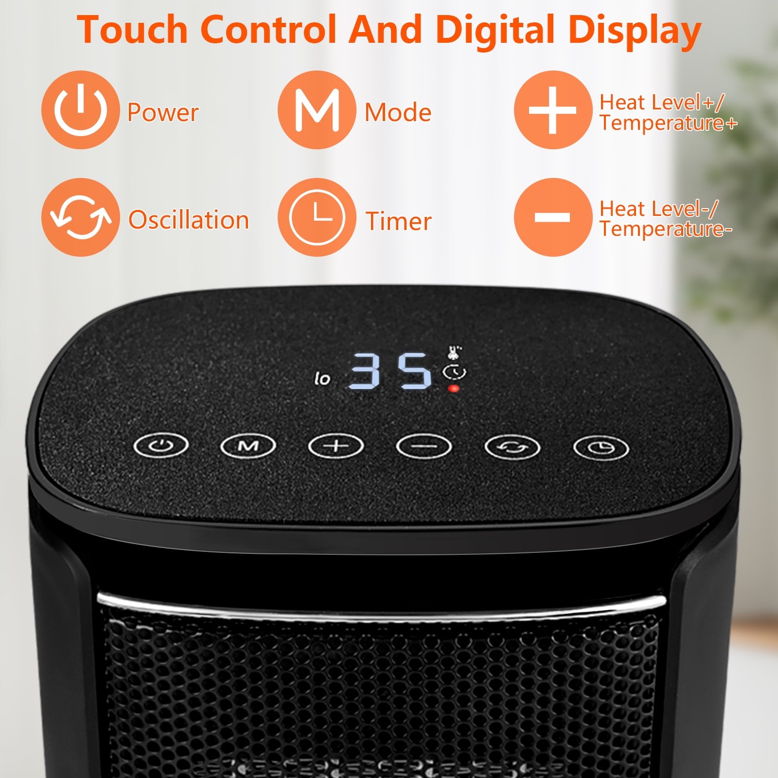 Space Heater 70 Oscillation 1500W Electric Heater 1-12h Timer with Remote Thermostat Portable Heater for Office Home Black