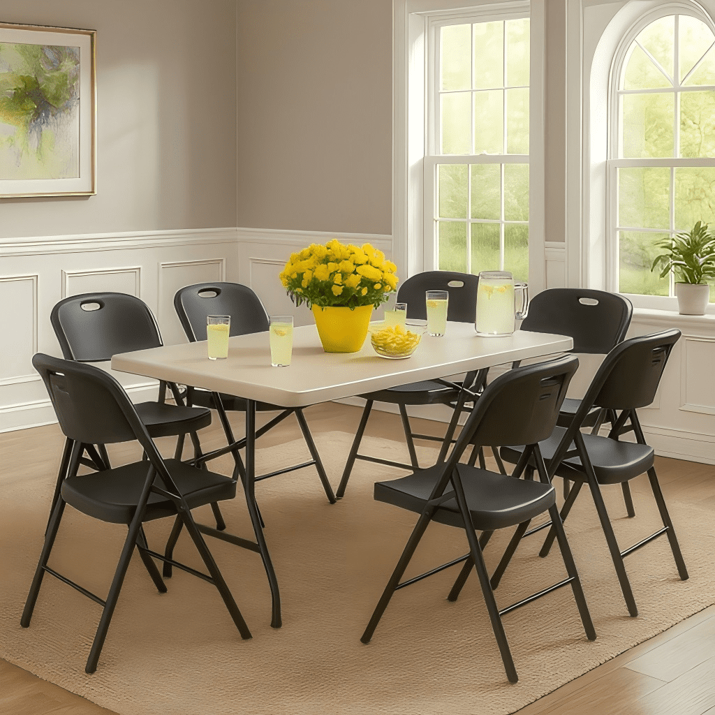 Fenbeli Folding Plastic Chair, 6-Pack, Black