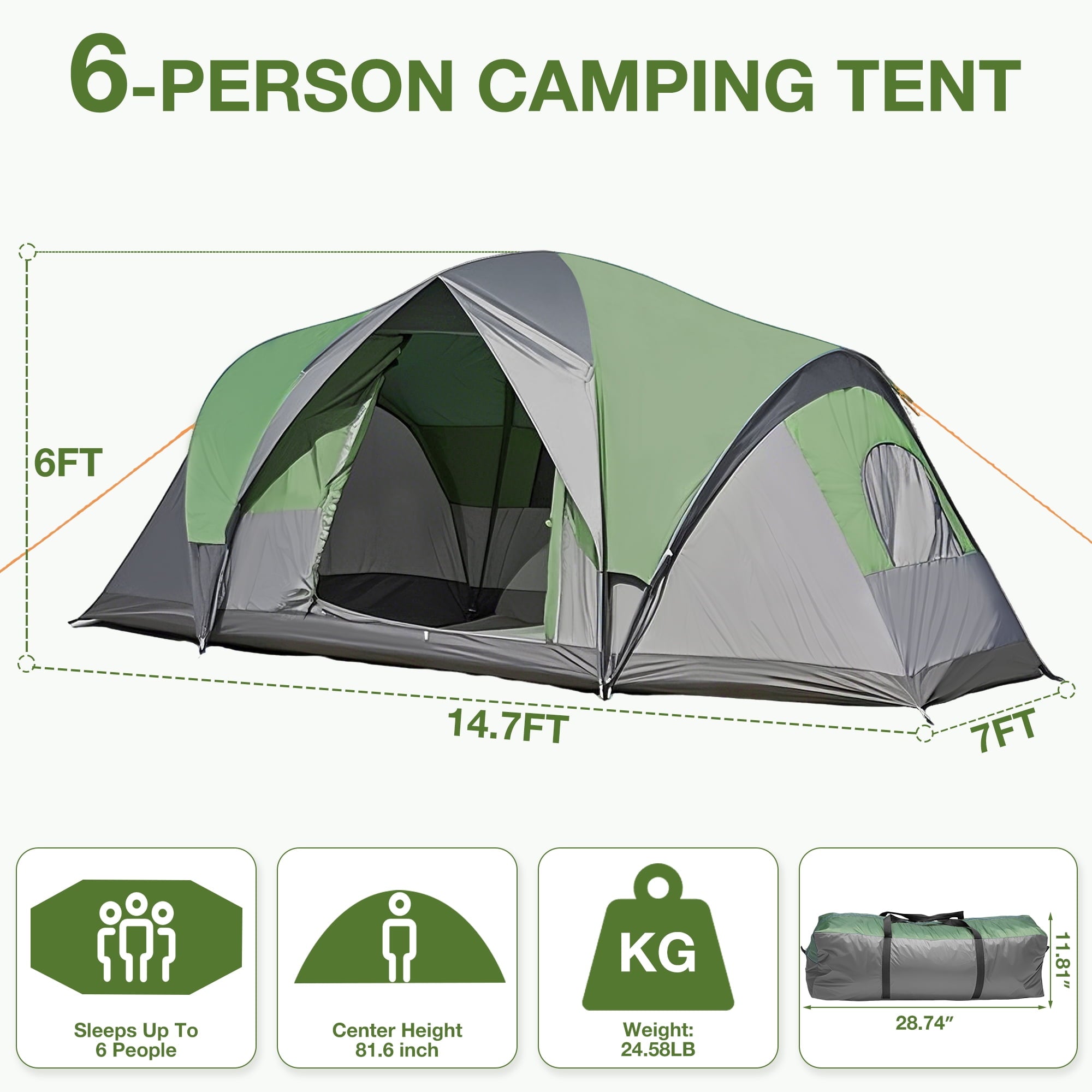 Fenbeli Camping Tent Waterproof Family Tent for Camping, Large Portable Tent for 5-6 People