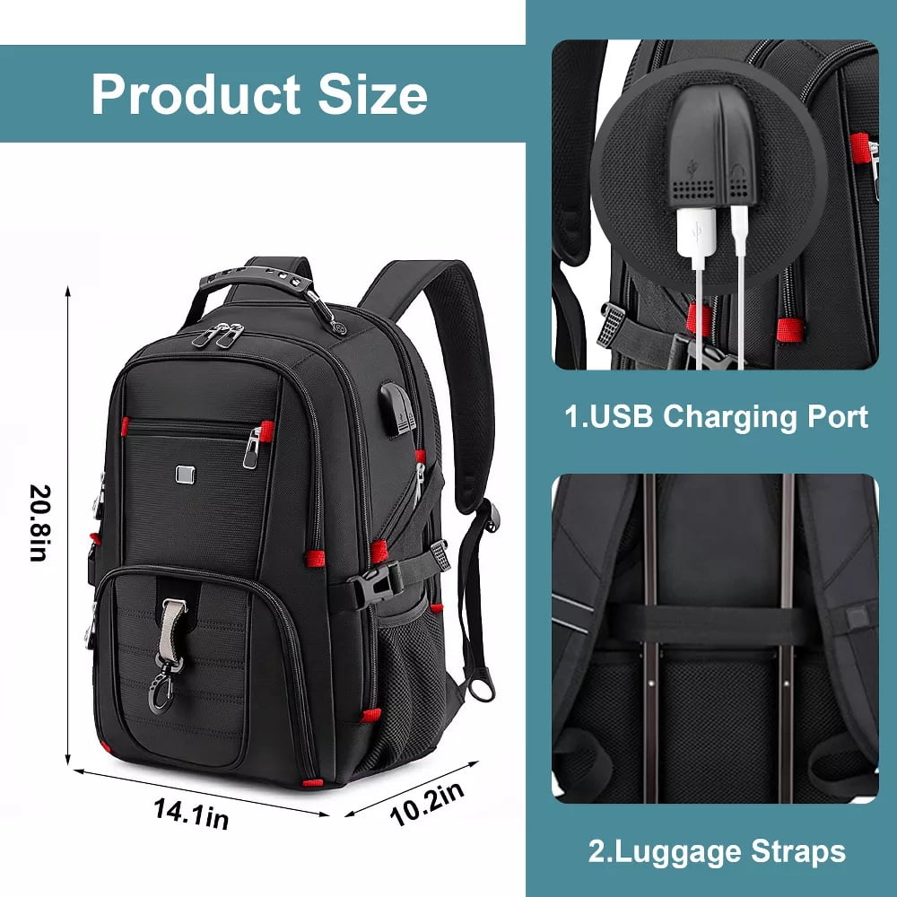 Fenbeli Extra Large 50L Travel Laptop Backpack College High School Backpack Business Work Bag for Men Women Black