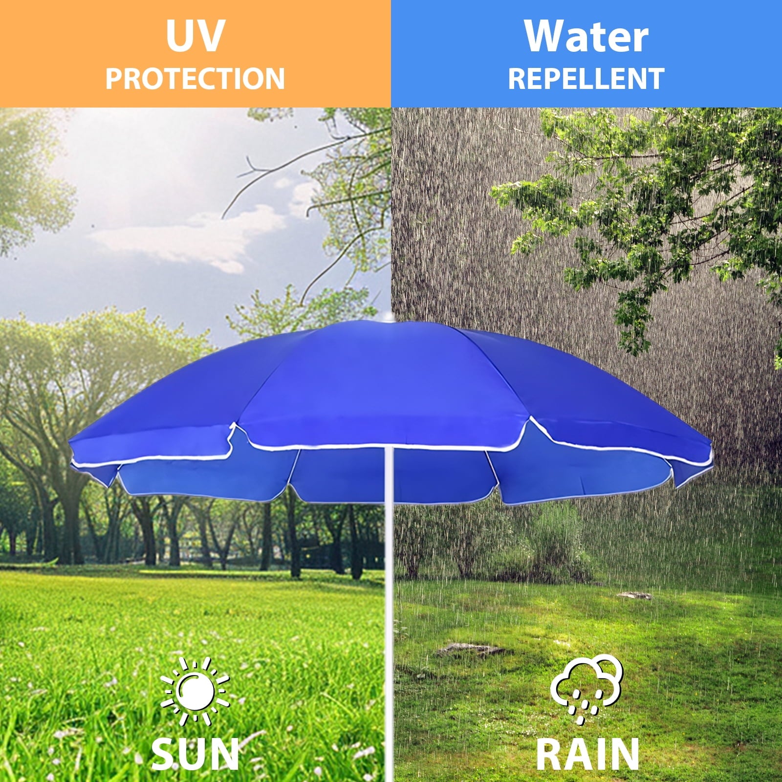 Fenbeli Portable Folding Picnic Double Chair With Removable Umbrella, Blue