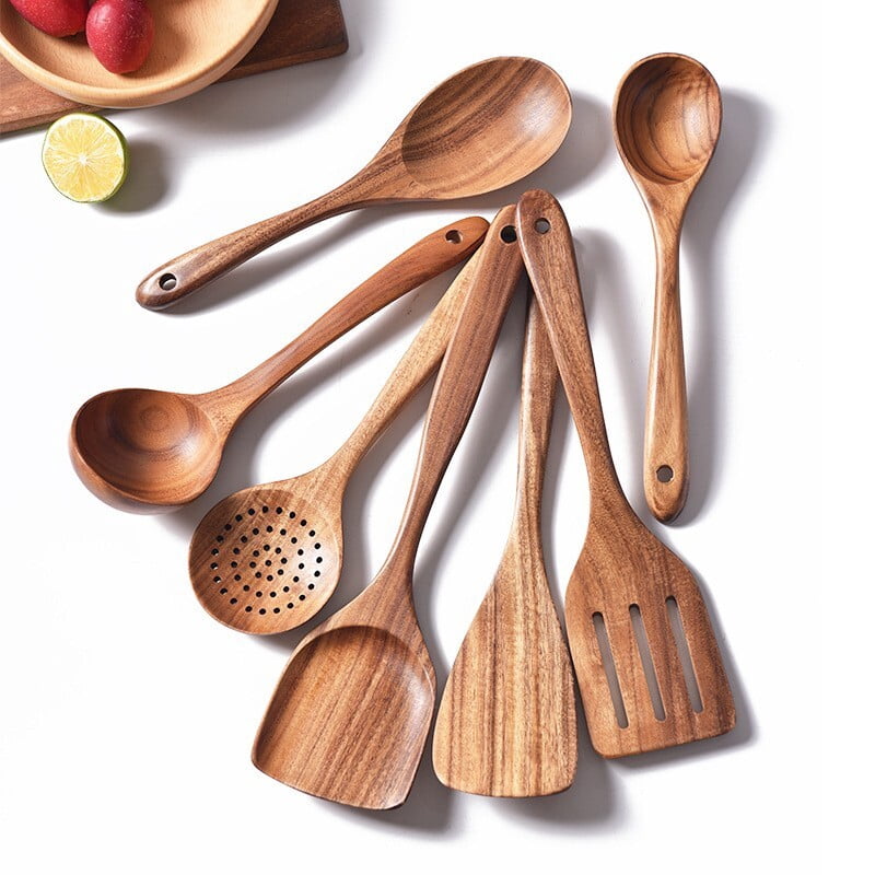 Fenbeli 13 Pcs Wooden Spoons for Cooking, Wooden Kitchen Utensil Set made of Natural Solid Wood Material with Holder, Spoon Rest and 5 Hooks