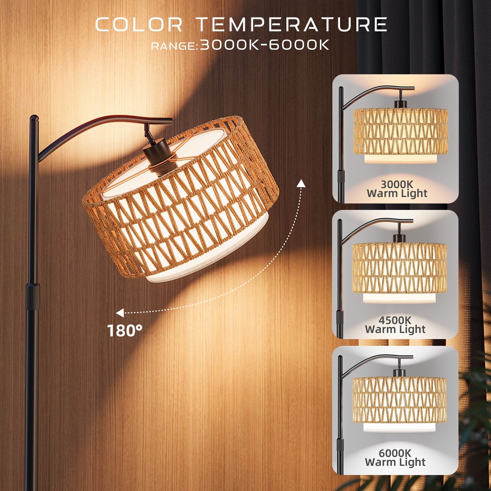 Fenbeli Floor Lamp with Table for Living Room, Dimmable LED Standing Lamp with Shelf, Tall Modern Reading Lamp
