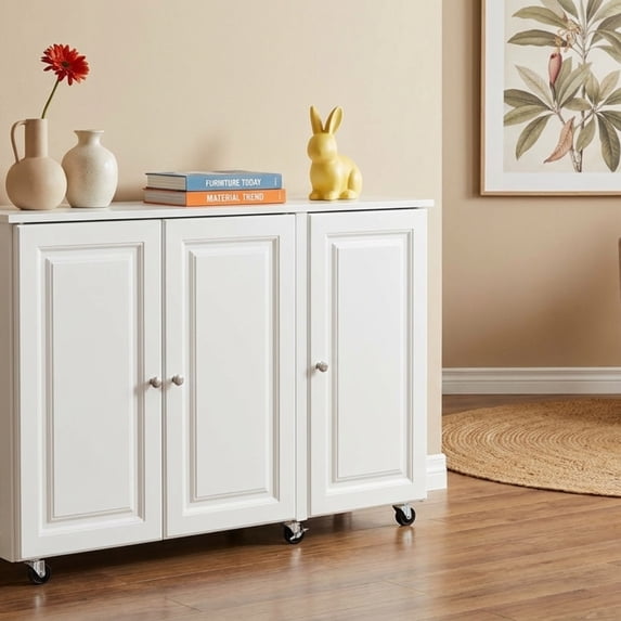 Furnibear Folding Large Sewing Table with Storage, White Computer Desk for Home Office, Bedroom, and Living Room