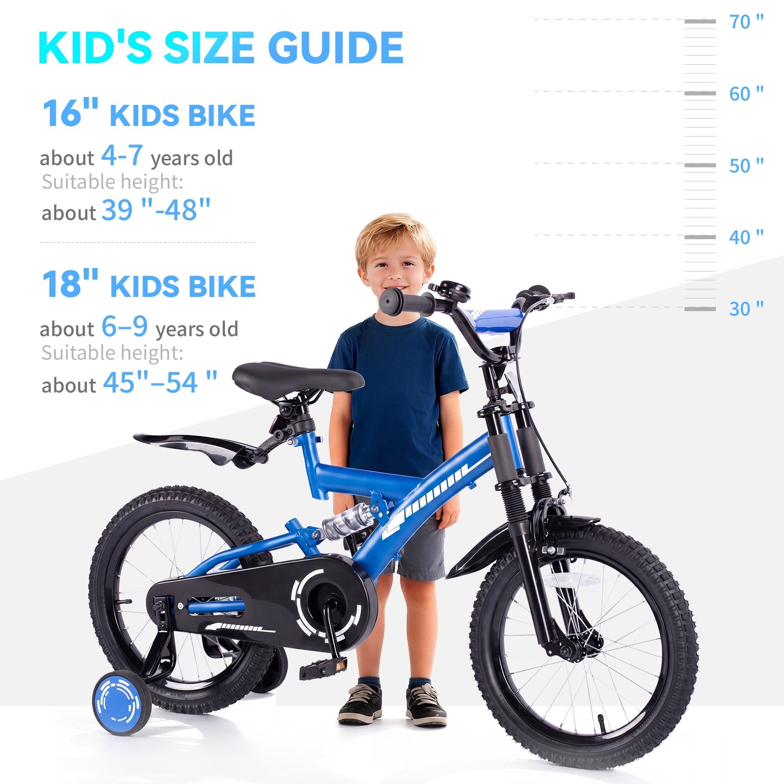 Fenbeli 18 Inch Kids Bike with Training Wheels for Boys Ages 6-9, Blue