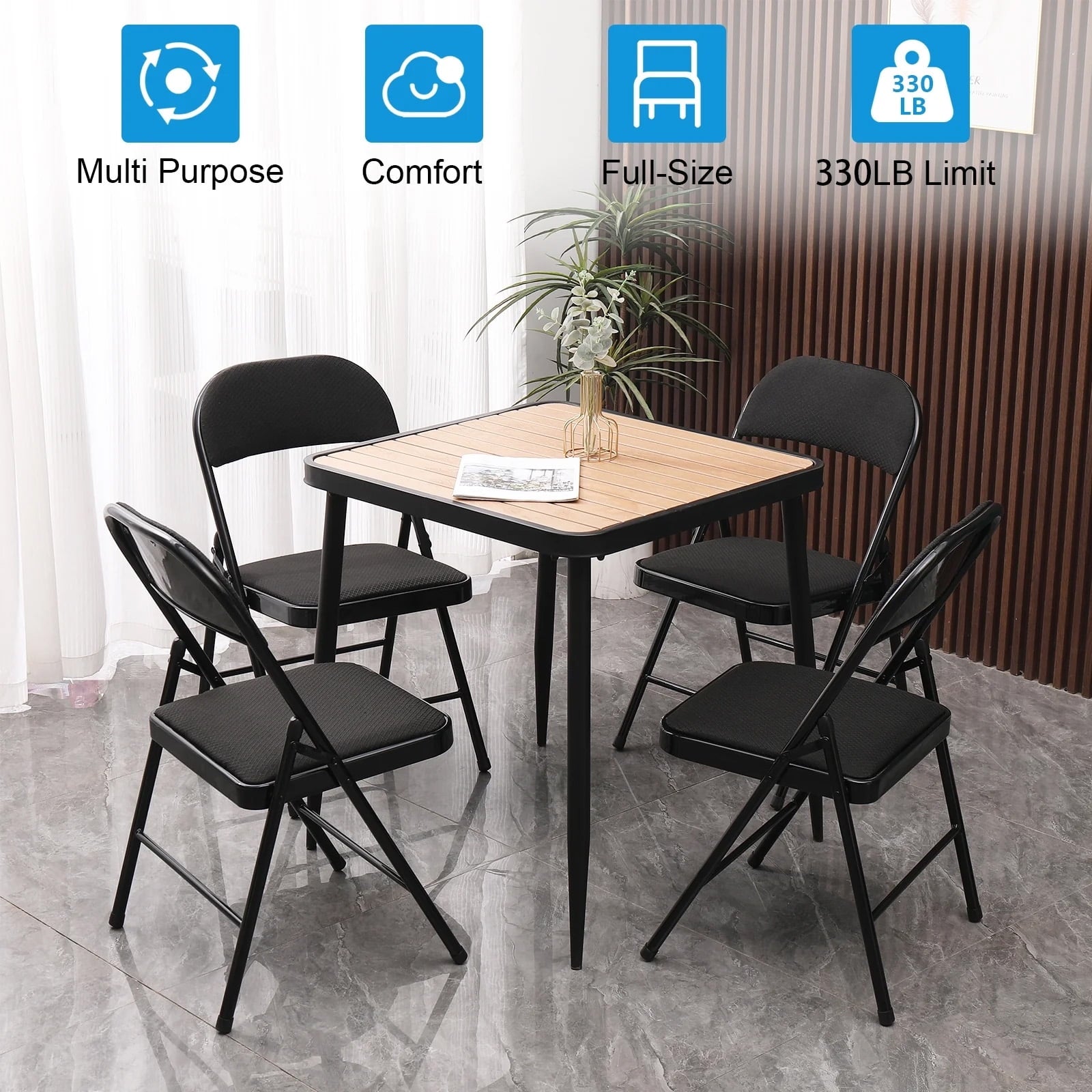 Fenbeli 4 Pack Folding Chairs Comfortable Folding Chair Set for Events, Meetings, and Everyday Use, Black