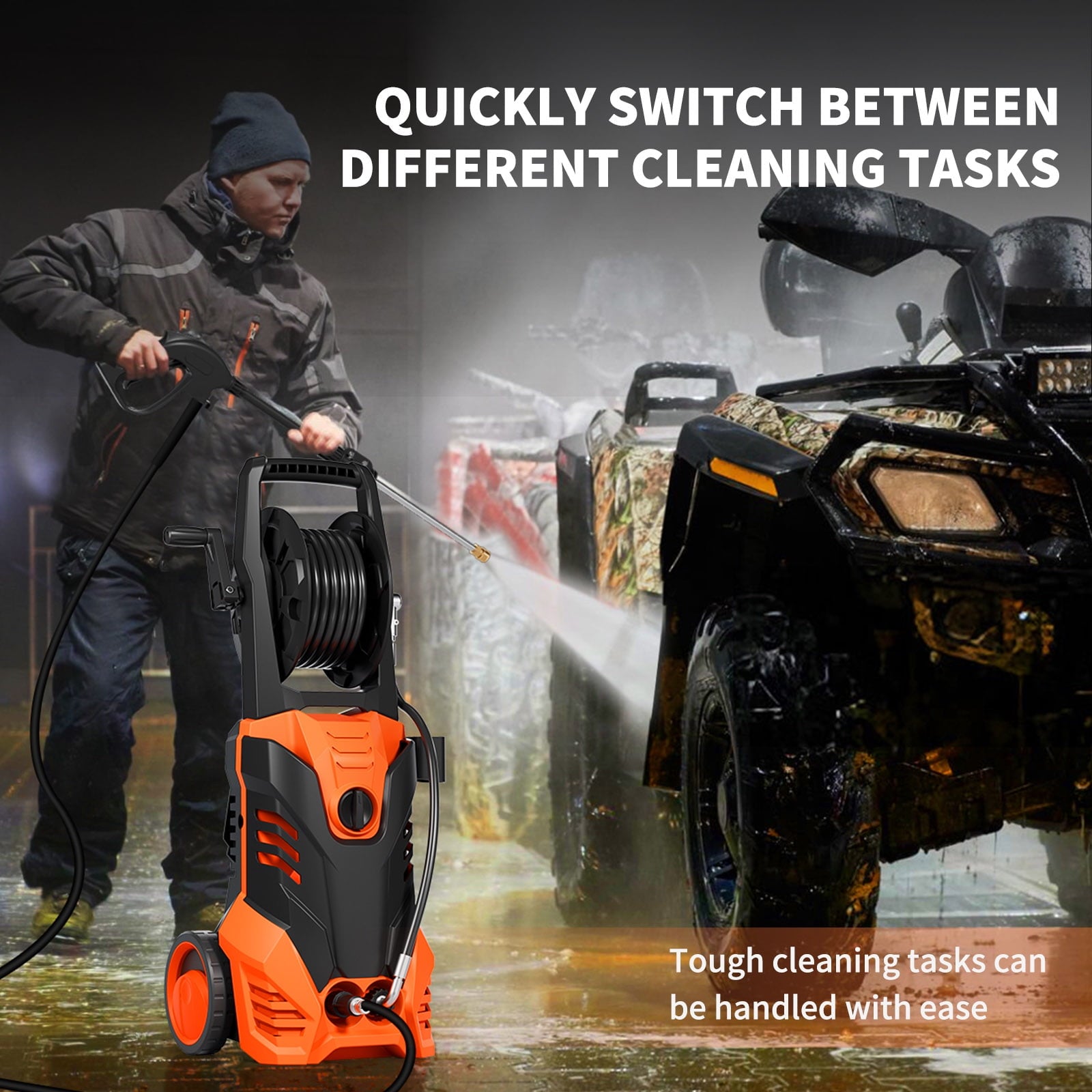 Fenbeli 3800 PSI Electric Pressure Washer - Lightweight with Wheels, Easy to Assemble, 2.0GPM, Includes 5 Nozzles for Cars, Fences, Driveways, Orange