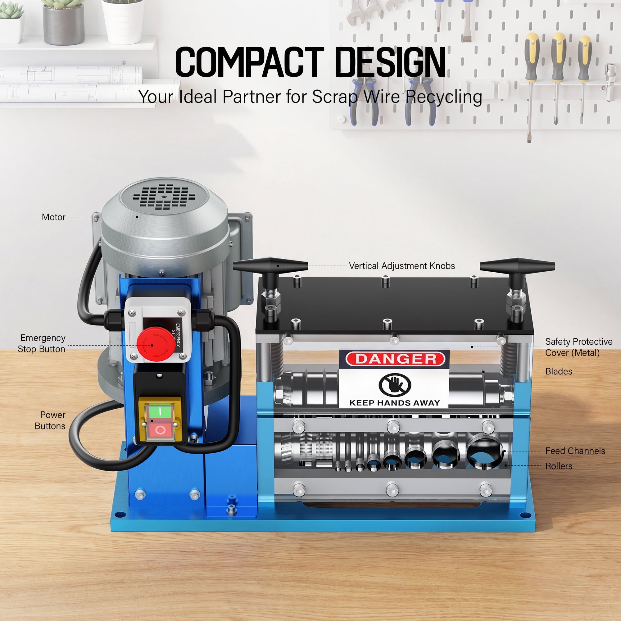 Fenbeli Electric Wire Stripping Machine 0.06-1.58in Heavy Duty Industrial Automatic Cable Stripper for Scrap Copper Recycling, Blue