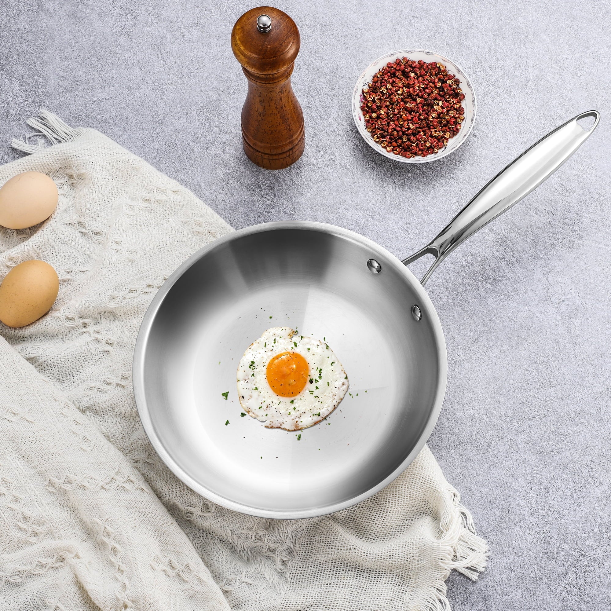 Fenbeli 2 Pcs 3 Ply Stainless Steel Fry Pans Nonstick with Premium Magnetic Stainless Exterior, Aluminum Core