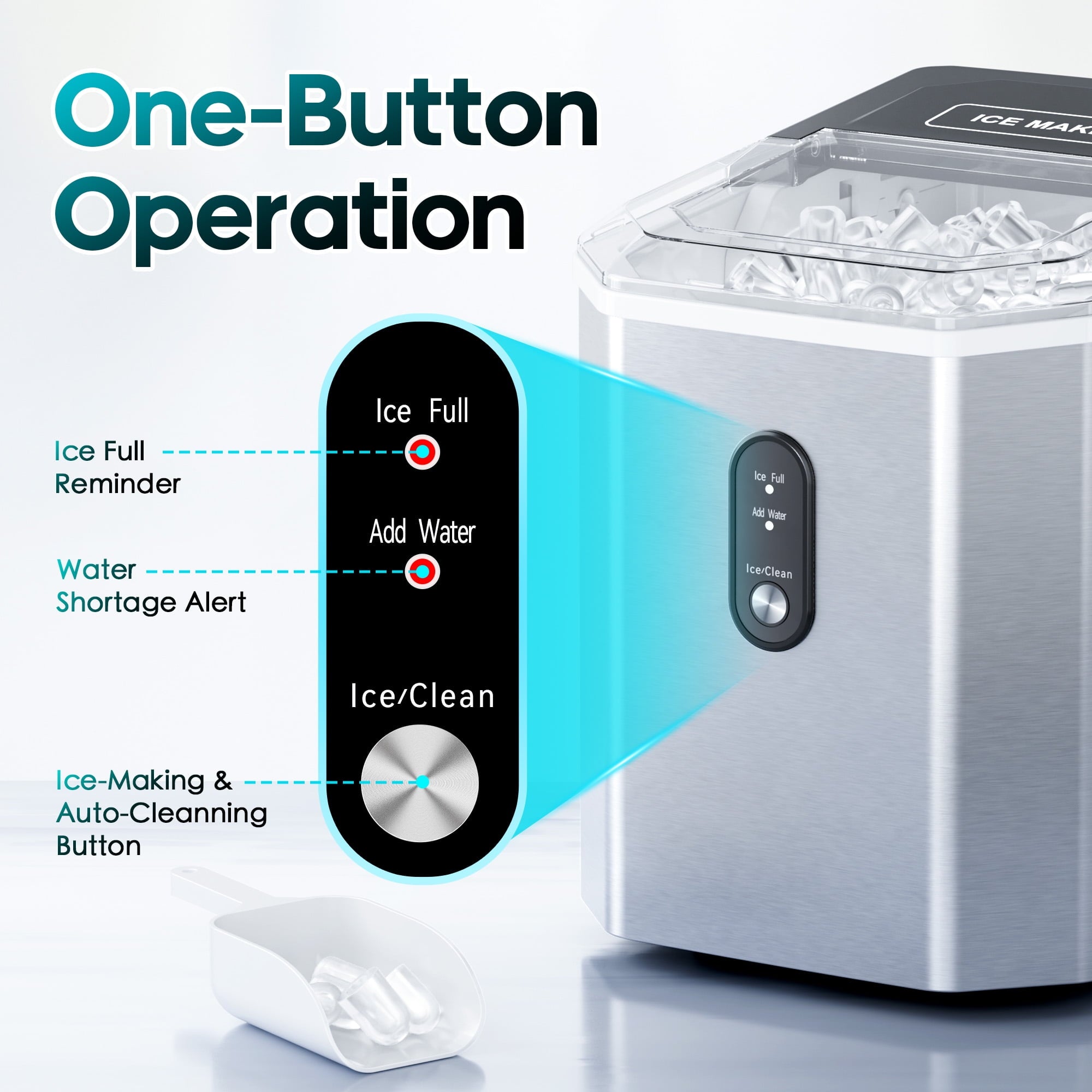 Fenbeli 26lbs/24H Countertop Ice Maker Machine with Handle, Portable Ice Maker Machine with Auto-Cleaning, Silver