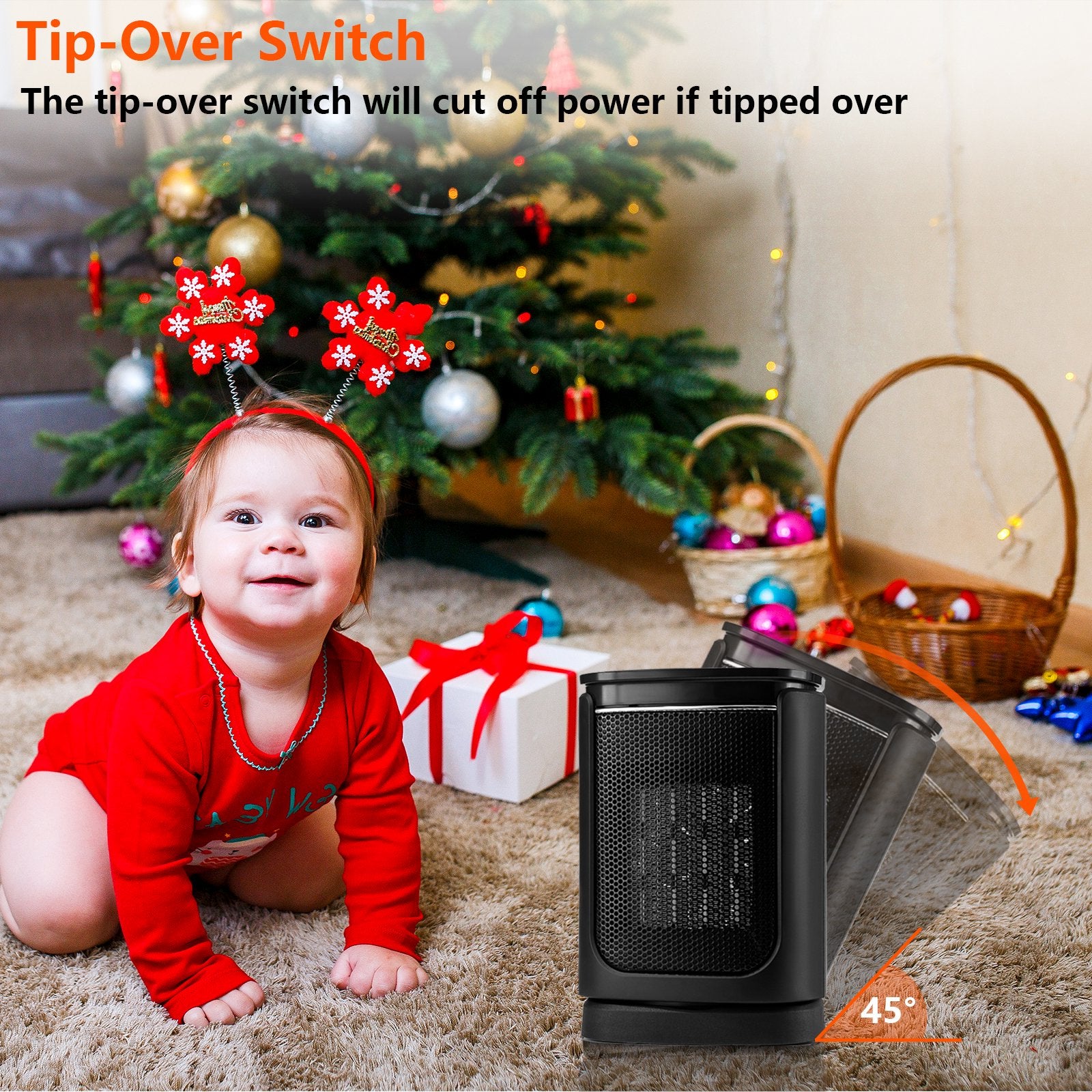 Space Heater 70 Oscillation 1500W Electric Heater 1-12h Timer with Remote Thermostat Portable Heater for Office Home Black