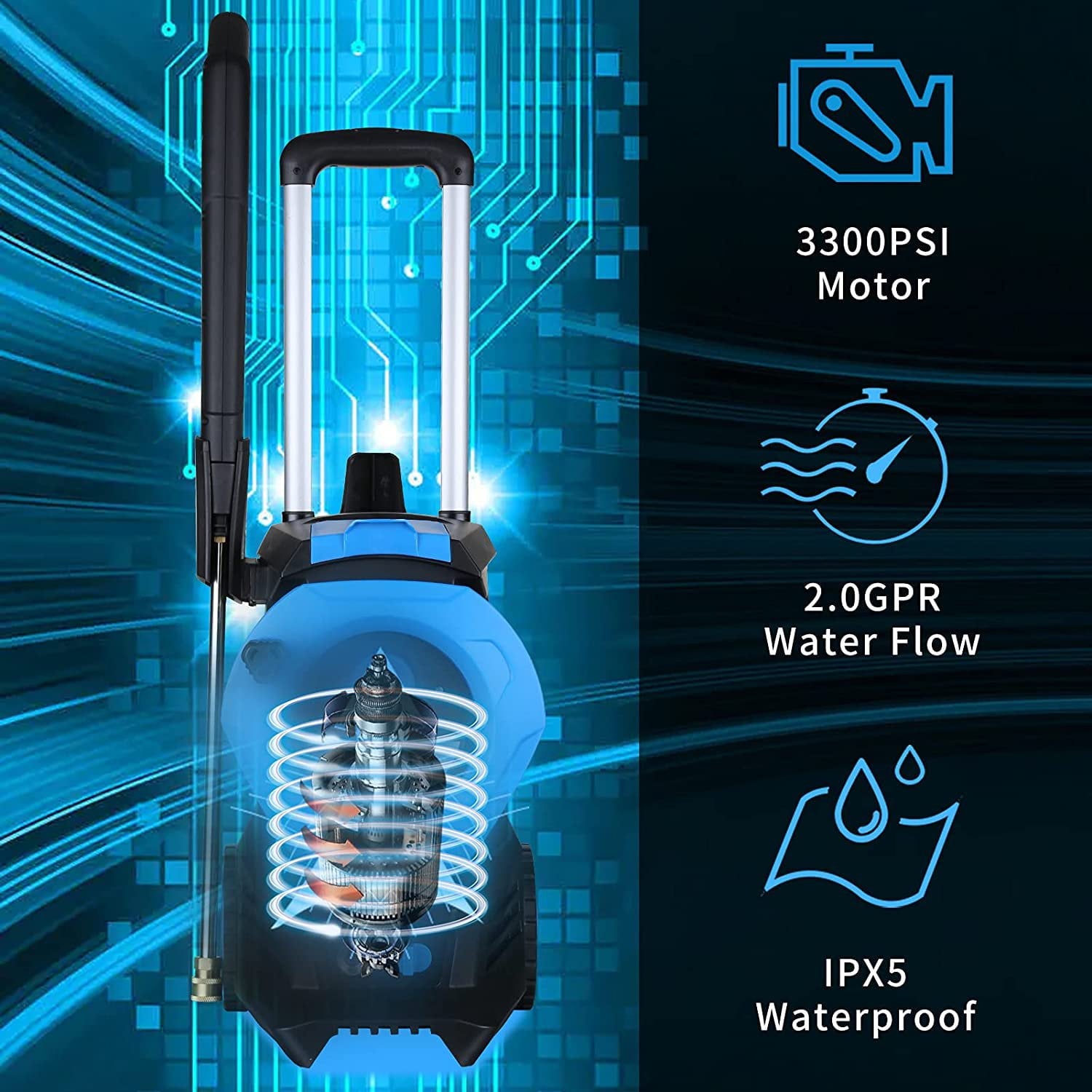 Fenbeli Electric Pressure Power Washer - 3300 PSI MAX 110V 2 GPM for Cars, Blue