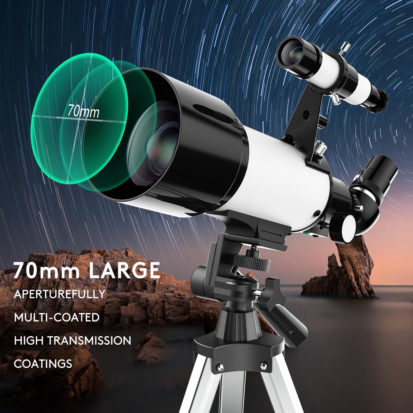 Fenbeli 70mm Astronomical Refractor Telescope for Kids Beginners and Adults with Tripod, Blue