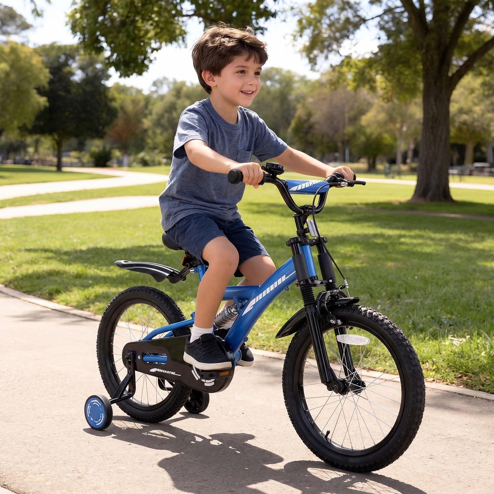 Fenbeli 18 Inch Kids Bike with Training Wheels for Boys Ages 6-9, Blue