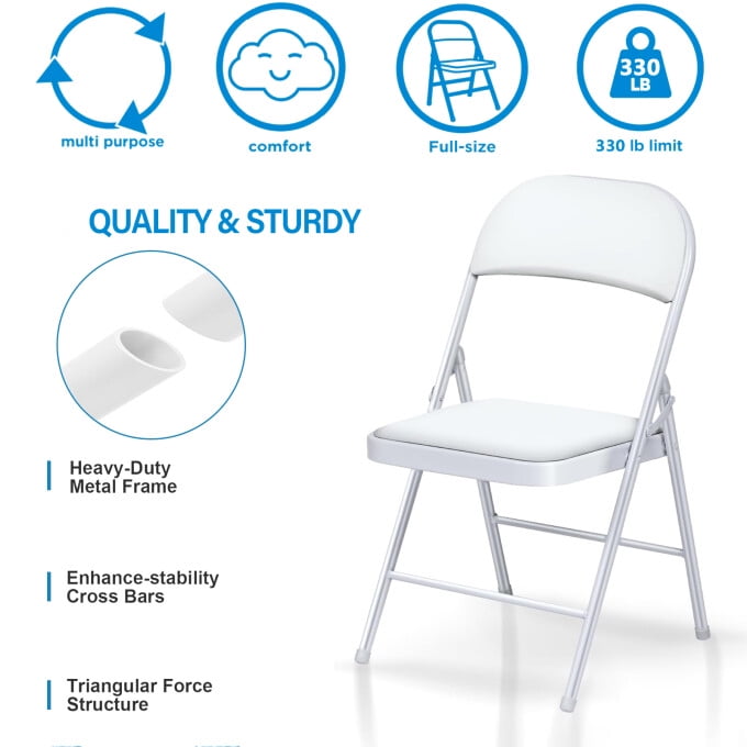 Fenbeli Metal Folding Chair with Padded Seats & Back,White, Set of 6