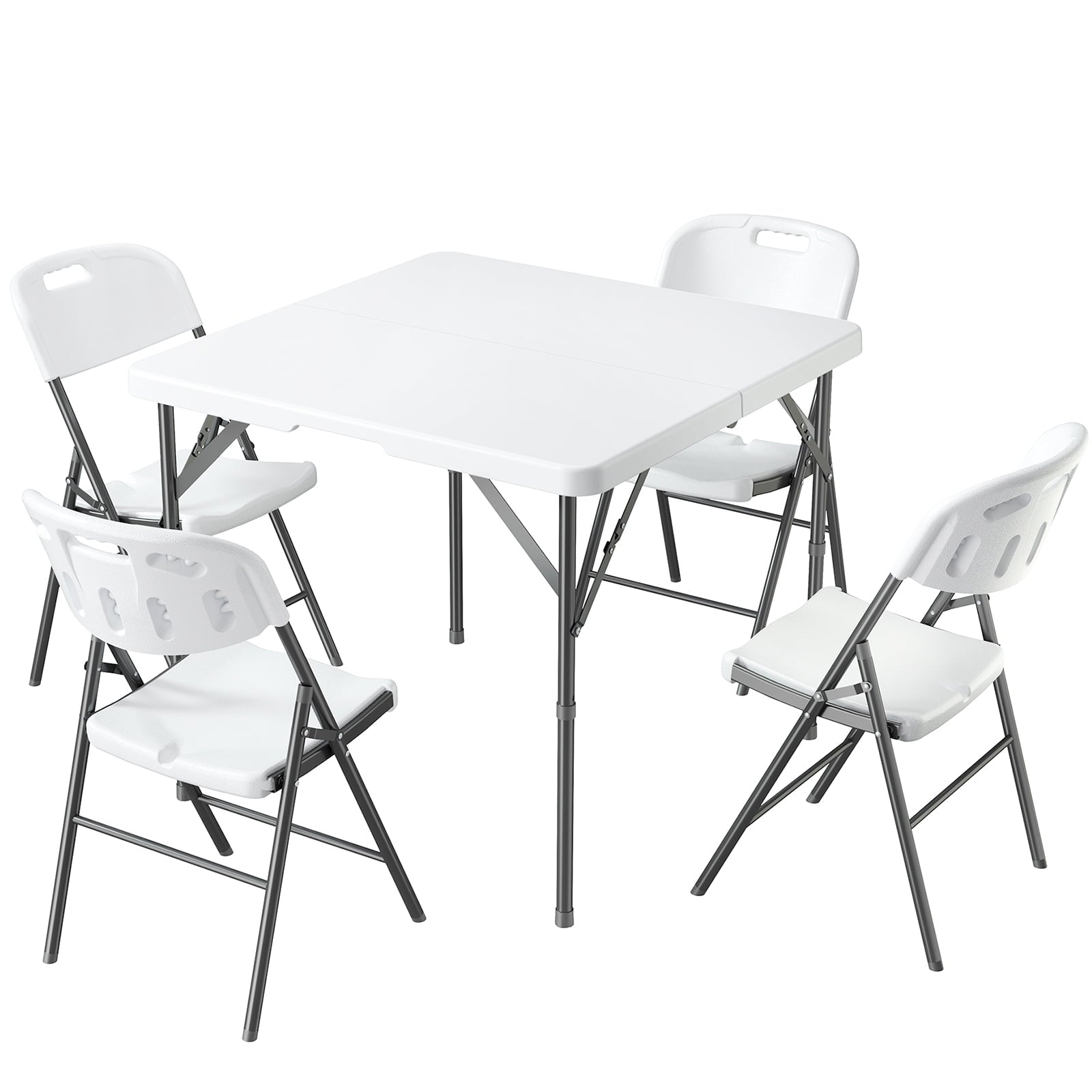 Fenbeli 5 Piece Folding Table and Chairs, Portable Event Card Table with Chairs Set of 4 for Indoor/Outdoor, Picnic, Game Room White