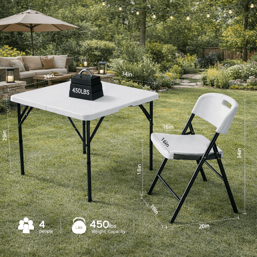 Fenbeli 5 Piece Folding Table and Chairs, Portable Event Card Table with Chairs Set of 4 for Indoor/Outdoor, Picnic, Game Room White