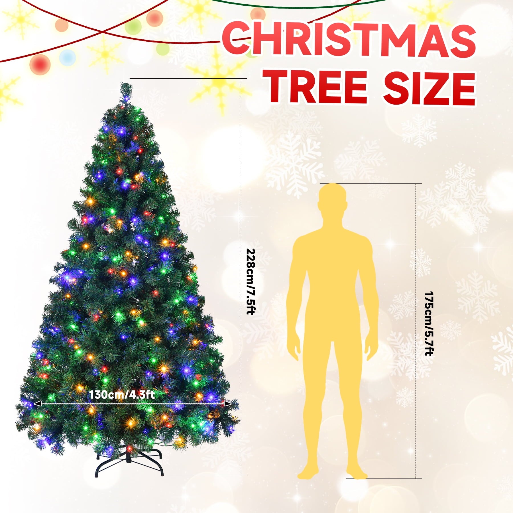 Fenbeli 7.5ft Prelit Christmas Tree with Lights Artificial Christmas Tree with 400 Colorful LED Lights for Indoor and Outdoor Use