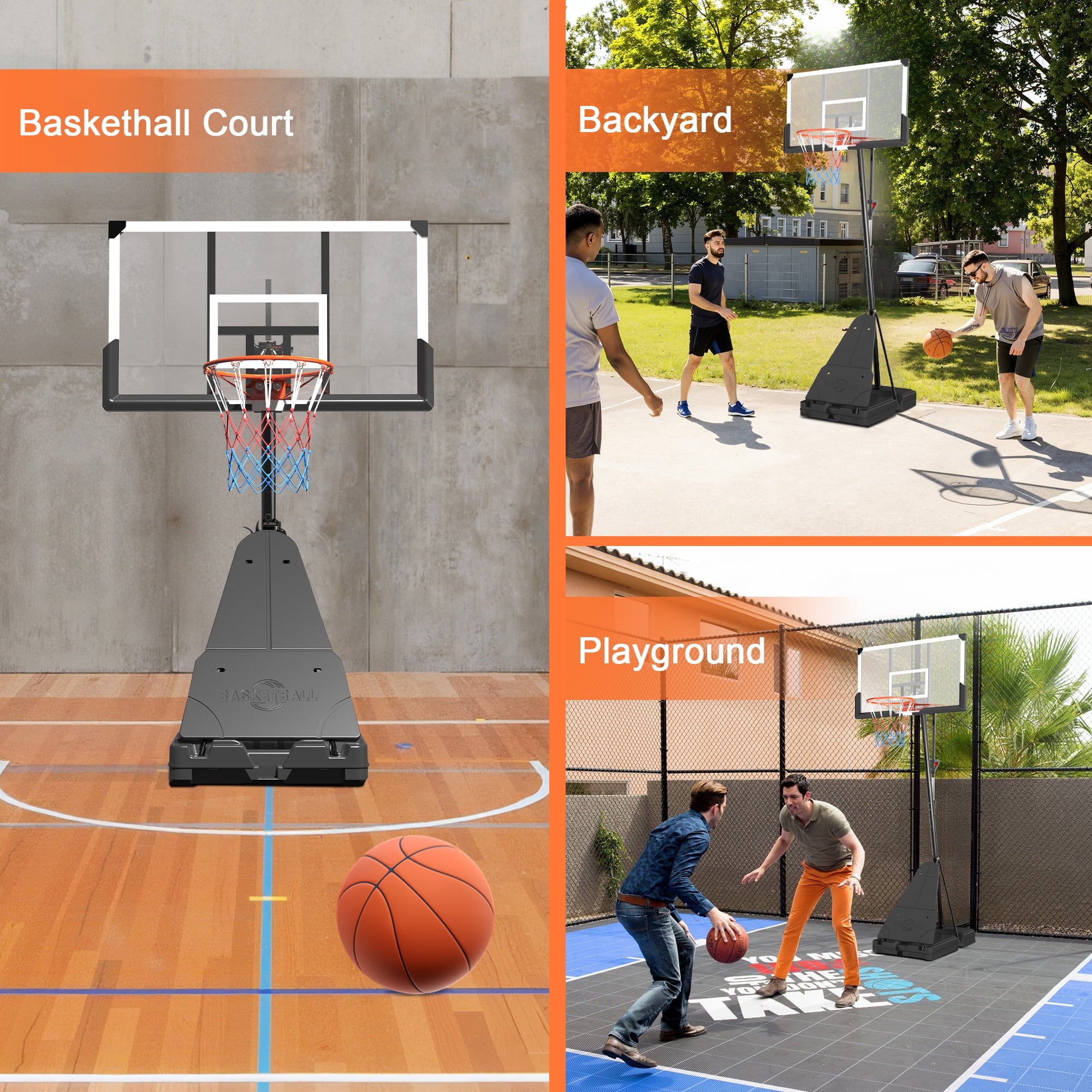 Fenbeli Basketball Hoop Outdoor, 4.8-10FT Height Adjustable Portable Basketball Hoops with 44 Inch Shatterproof Backboard, Basketball Goal System for Kids Youth and Adults in Backyard/Driveway/Indoor