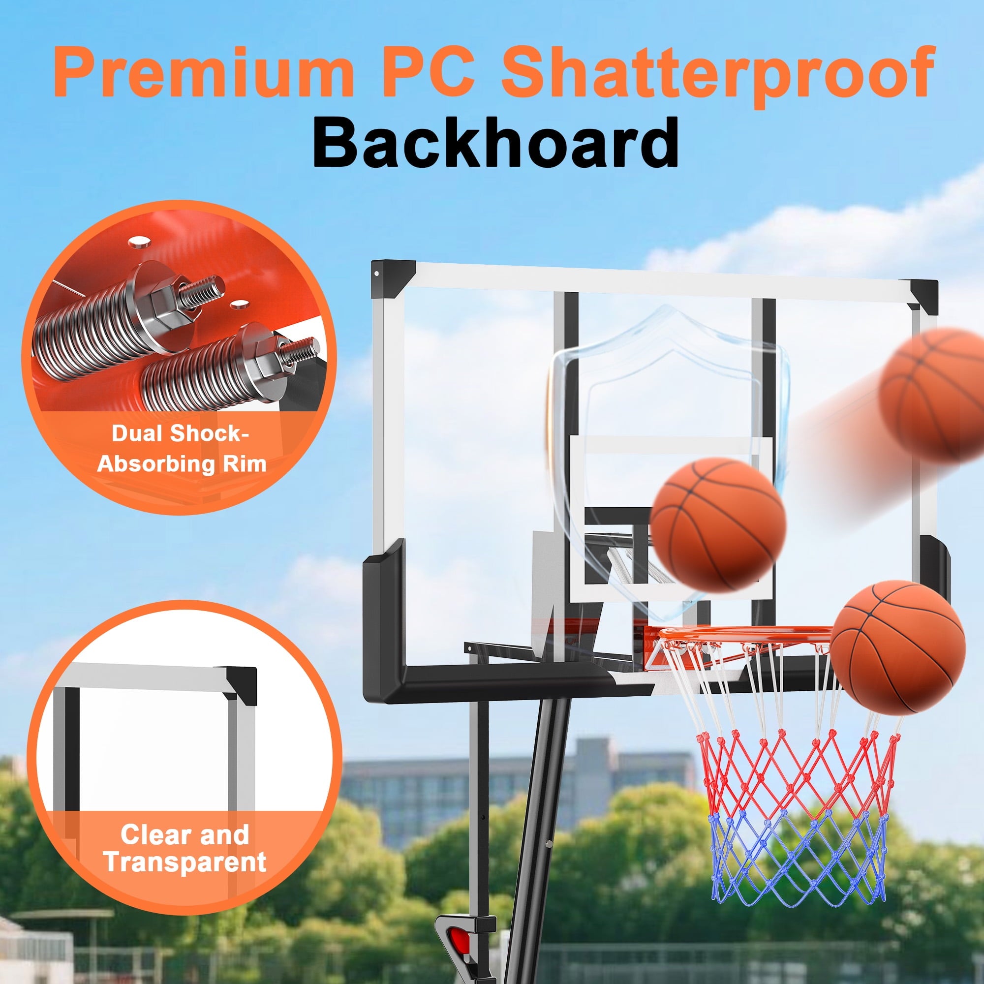 Fenbeli Basketball Hoop Outdoor, 4.8-10FT Height Adjustable Portable Basketball Hoops with 44 Inch Shatterproof Backboard, Basketball Goal System for Kids Youth and Adults in Backyard/Driveway/Indoor