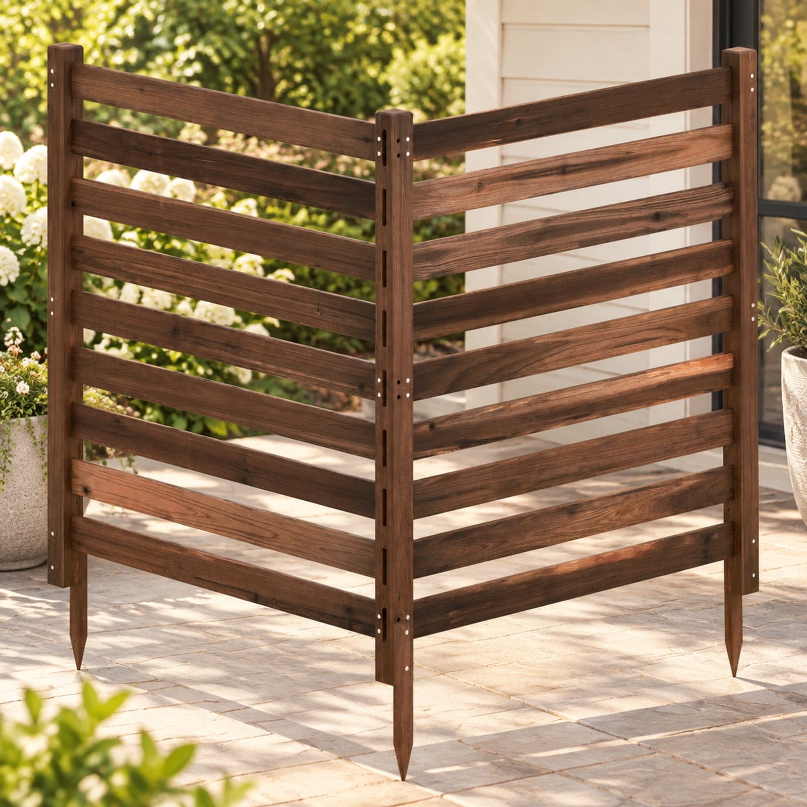 Fenbeli 2-Panel Wooden Outdoor Privacy Fence with Ground Stakes, Fir Wood Frame, Brown, Product Dimensions of Each Screen 38.5