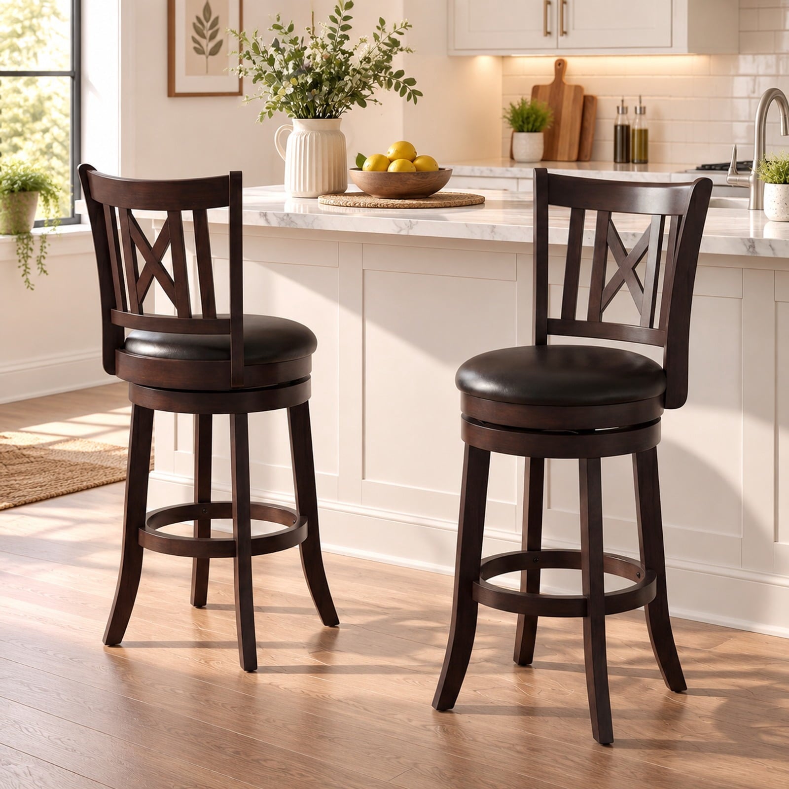 Fenbeli Set of 2 Bar Stools Swivel Bar Chairs with Hollowed Backrest and Footrest-26 inches, Capacity 275 lbs Capacity, 20 x 18 x 39.5 Footprint