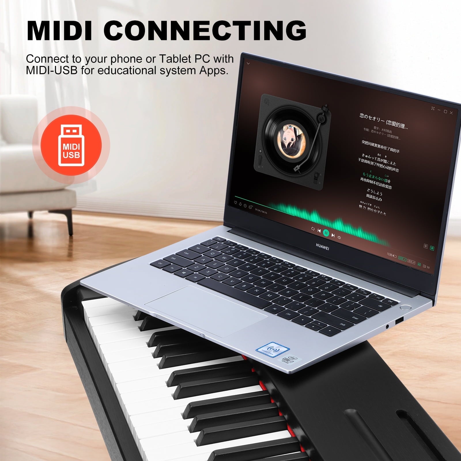 Fenbeli 88 Key Digital Piano Keyboard Full-Size Semi-Weighted Electric Piano with Sustain Pedal, Music Rest, Black