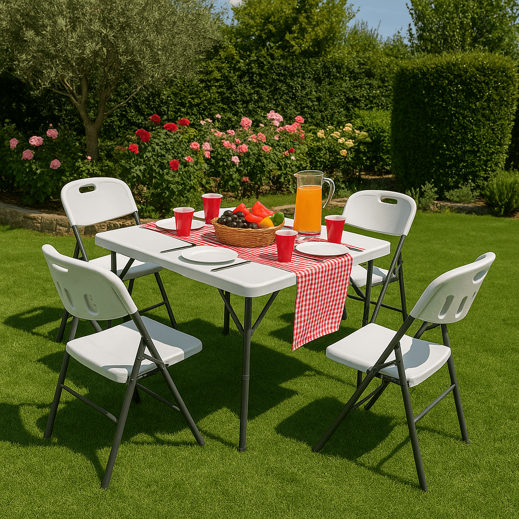 Fenbeli 5 Piece Folding Table and Chairs, Portable Event Card Table with Chairs Set of 4 for Indoor/Outdoor, Picnic, Game Room White