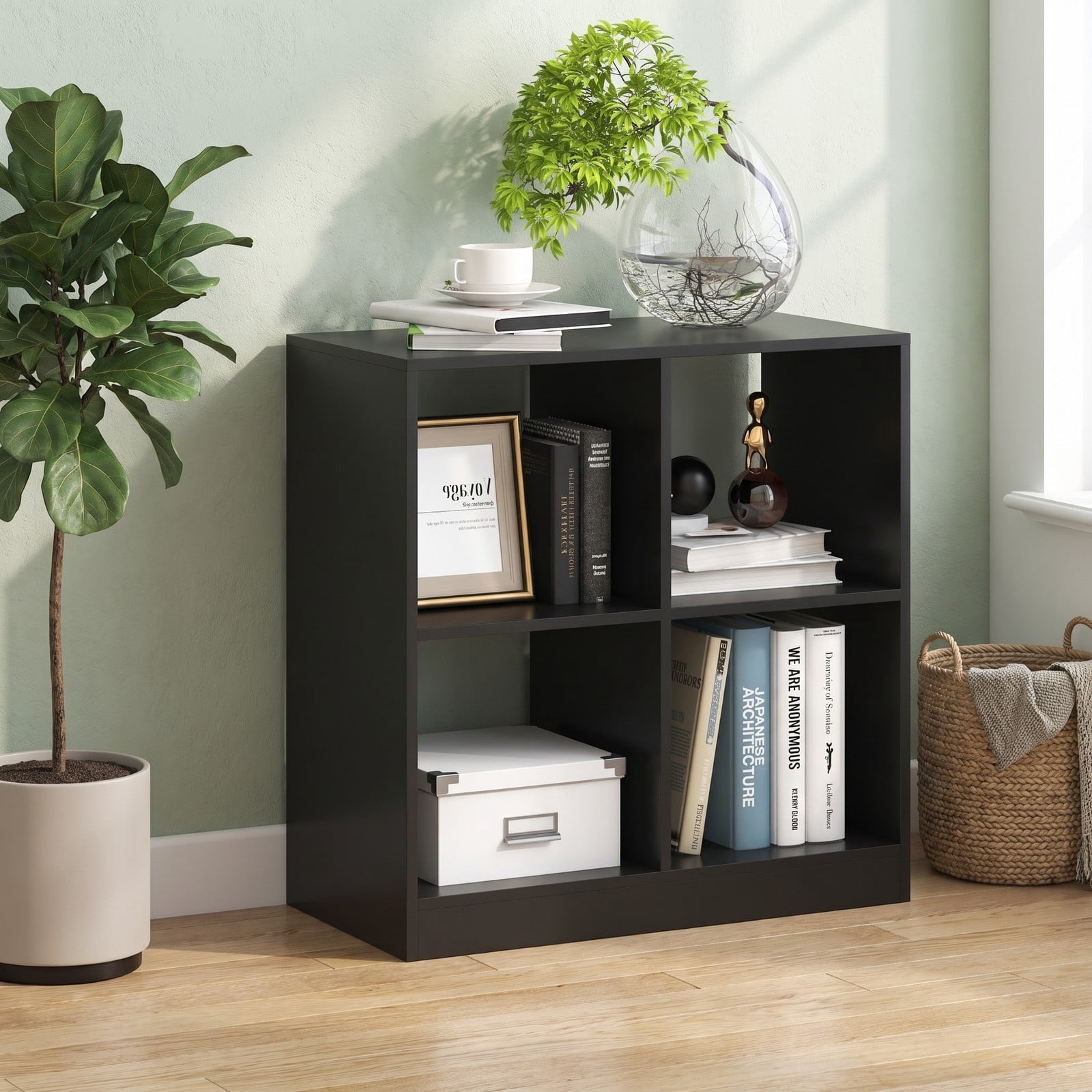 Fenbeli 4-Cube Kids Bookcase with Open Shelves, layer 60 lbs Capacity, Engineered wood Frame, 29 x 13 x 29 Footprint, Black