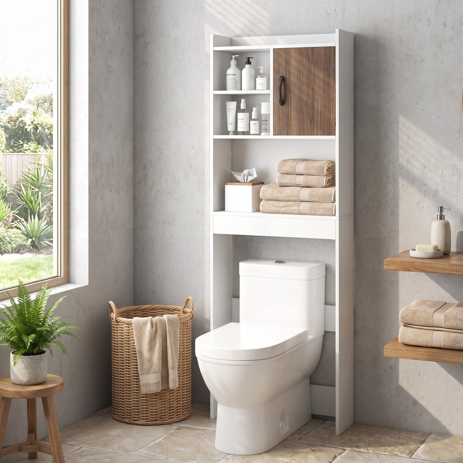Fenbeli 4-Tier Space, MDF Engineered wood Frame, 24 x 8 x 68.5 Footprint, White rustic grey, Easy to assemble and cleanInstallation guide