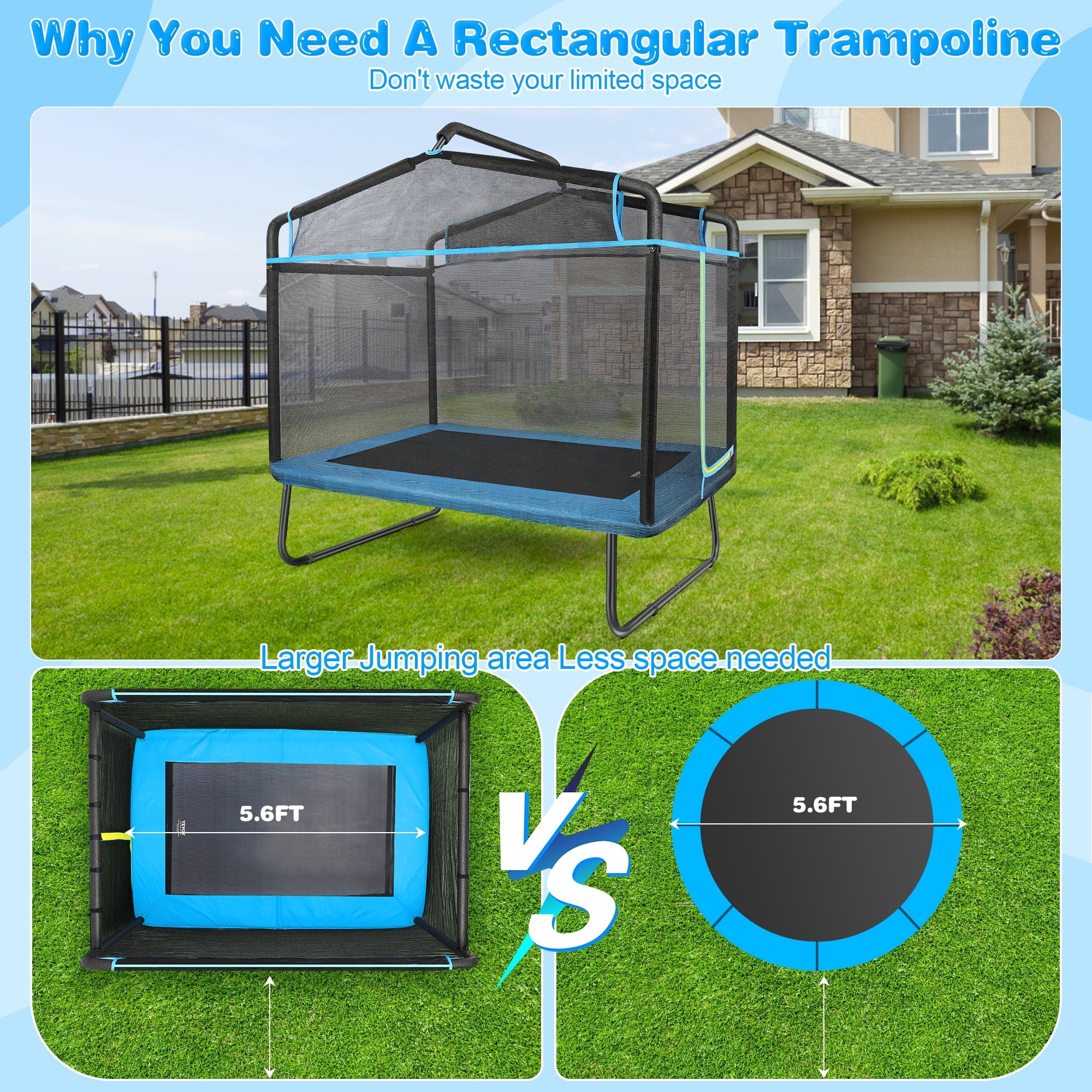 Fenbeli 6ft Kids Trampoline Outdoor with Swing for Kids Toddlers Baby Indoor Outdoor Games, Blue
