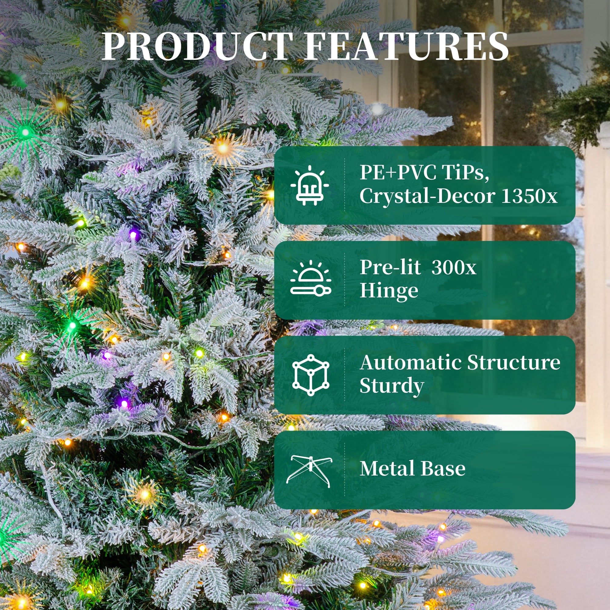 Fenbeli 6ft Prelit Christmas Tree with Lights Artificial Christmas Tree with Colorful LED Lights Hinged Branches Metal Stand