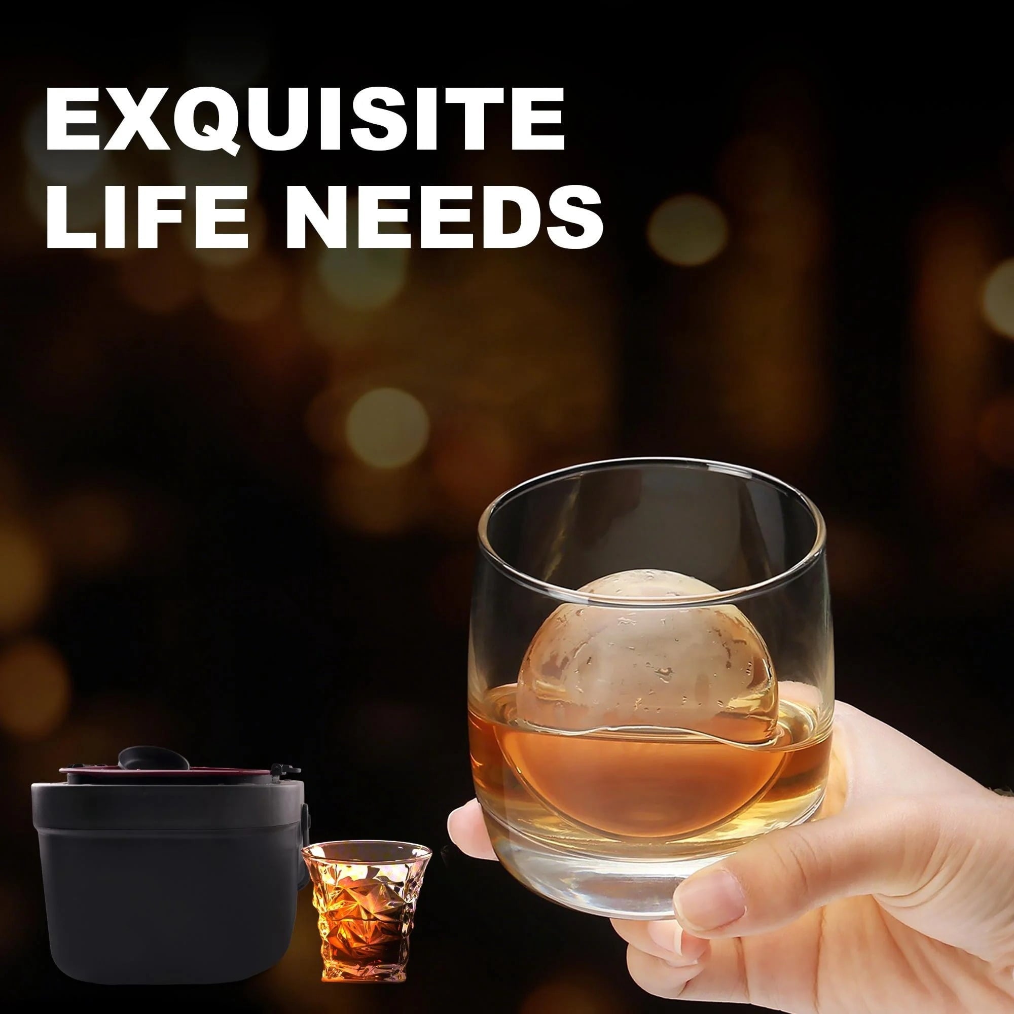 RUIE Large Ice Cube Trays with Lid - 2.4 Round Sphere Ice Ball Maker, BPA Free Silicone Easy-Release Mold for Cocktail, Coffee, Soda, Tea, Party and Home Bar