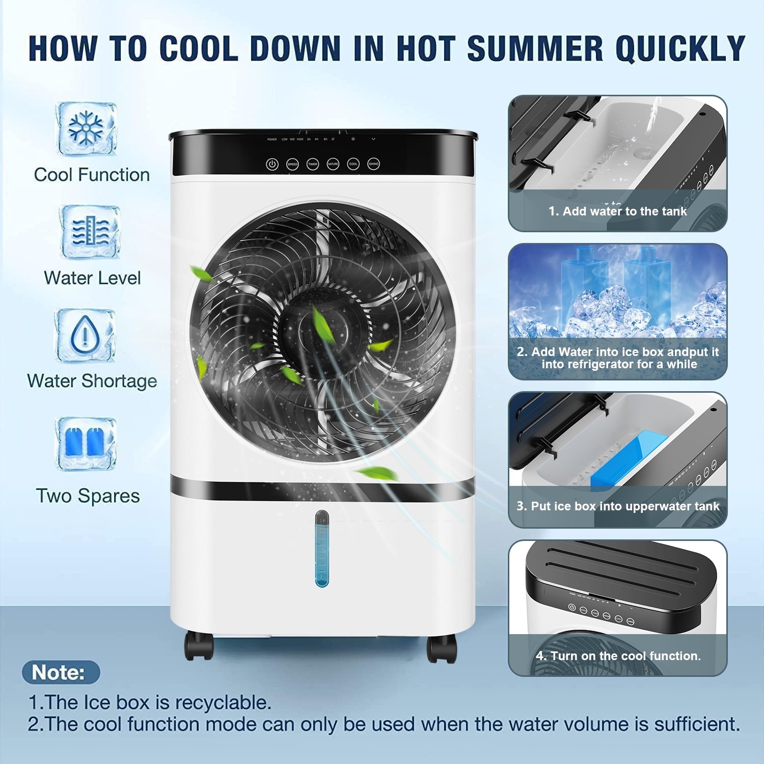301 Evaporative Air Cooler Portable Air Cooling Fan, White