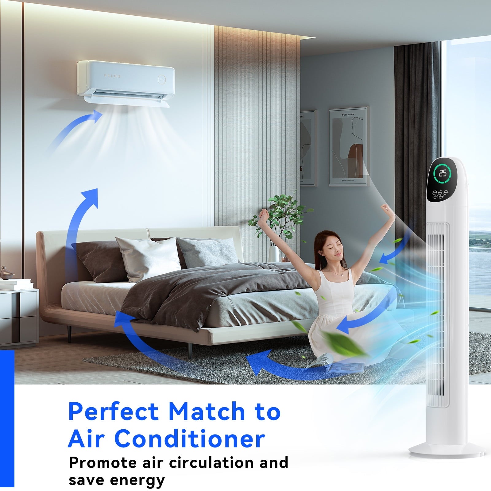 34" Tower Fan with Remote Oscillating Floor Fans for Bedroom, White