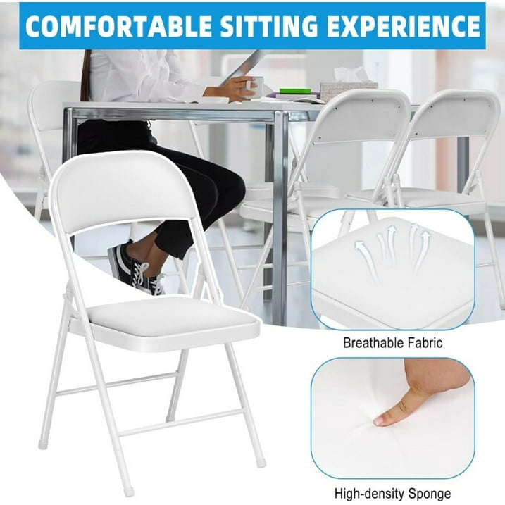 Fenbeli Metal Folding Chair with Padded Seats & Back,White, Set of 6